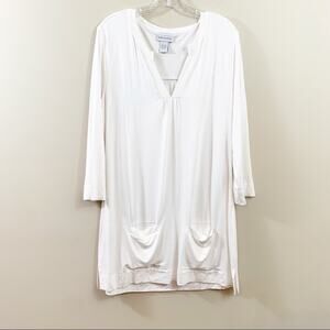 Soft Surroundings White Front Pocket Long Sleeve Tunic Top